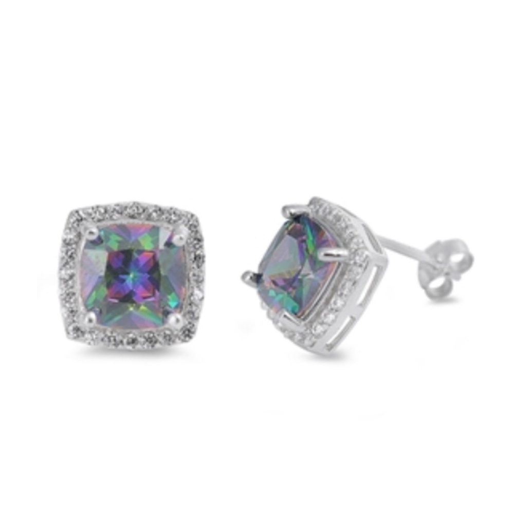 Sterling silver Mystic Topas Halo Stud